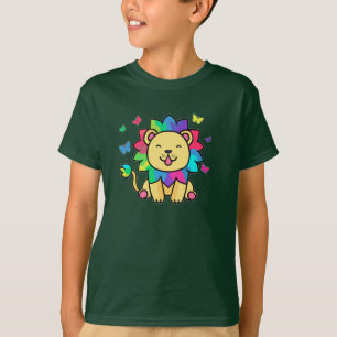 Camiseta Feliz león sonriente con mariposas.
