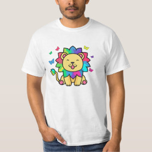 Camiseta Feliz león sonriente con mariposas.