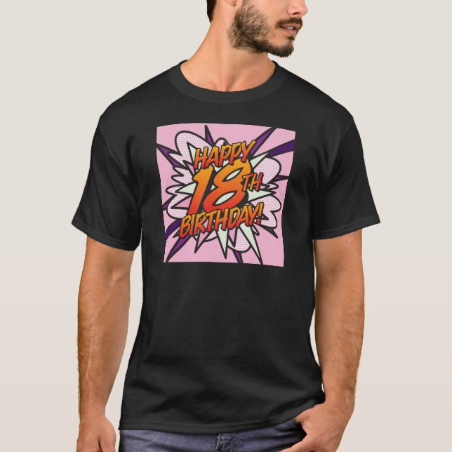 Camiseta ¡FELIZ Libro de historietas 18 cumpleaños!Rosa (Anverso)