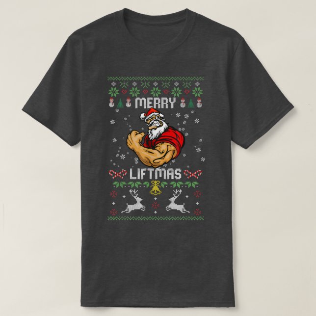 Camiseta Feliz Liftmas Feliz Navidad Santa Ugly Avanzado  (Diseño del anverso)
