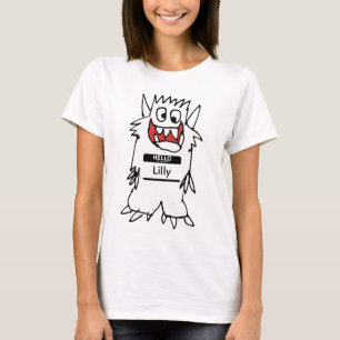 Camiseta feliz linda del monstruo del dibujo