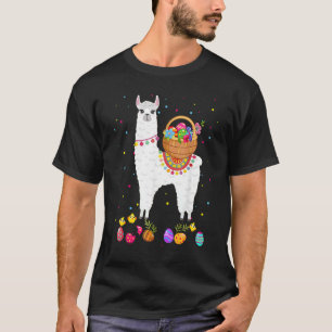 Camiseta Feliz Llama de conejo de Pascua trayendo huevo de 