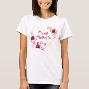 Camiseta feliz madre día oro rojo moda floral elegante