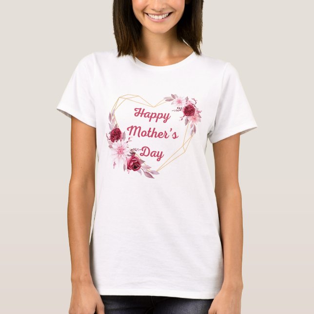 Camiseta feliz madre día oro rojo moda floral elegante (Anverso)