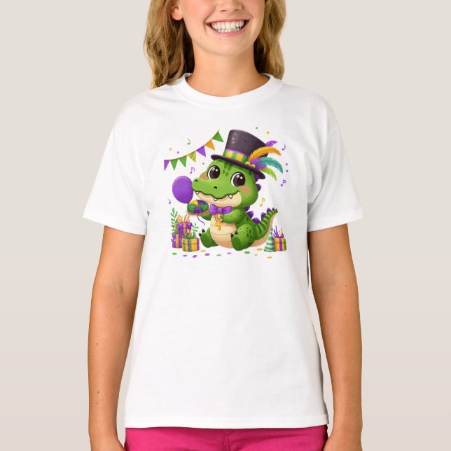 Camiseta Feliz Mardi Gras Cocodrilo (Anverso)