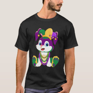 Camiseta Feliz Mardi Gras Conejo Cute con cuentas Jester H