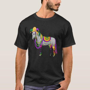 Camiseta Feliz Mardi Gras Cute Caballo con cuentas Jester H