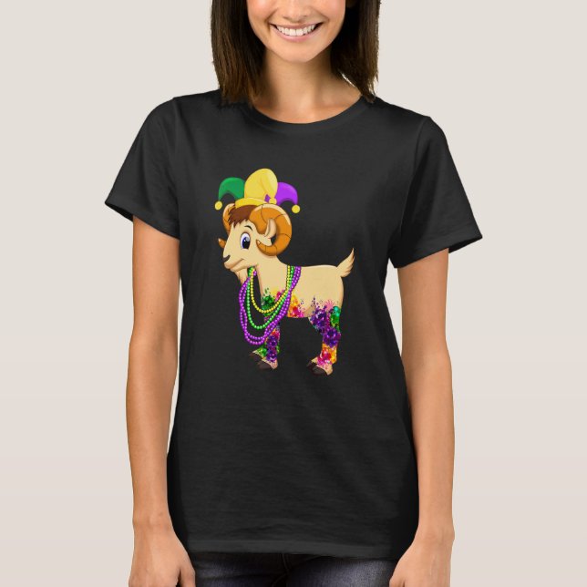 Camiseta Feliz Mardi Gras Cute Goat con cuentas Jester Ha (Anverso)