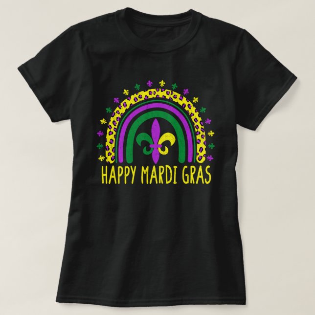 Camiseta Feliz Mardi Gras Cute Leopardo Arcoiris (Diseño del anverso)