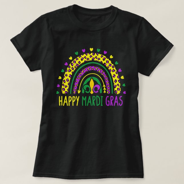 Camiseta Feliz Mardi Gras Cute Leopardo Arcoiris (Diseño del anverso)