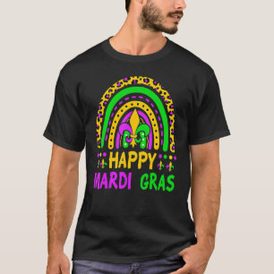 Camiseta Feliz Mardi Gras Leopardo Arcoiris Mardi Gras Carn