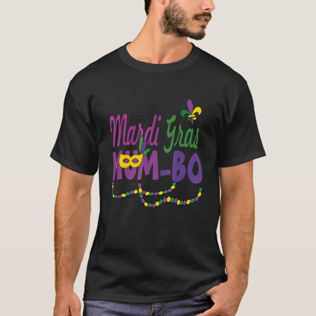 Camiseta Feliz Mardi Gras Mamá Bo Divertida Máscara de Carn (Anverso)
