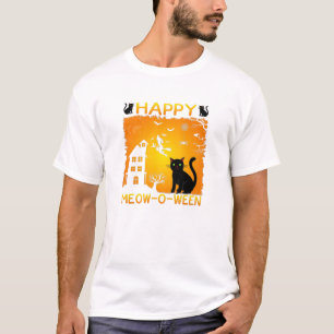 Camiseta Feliz Meow-O-Ween - Gatos negros, casa embrujada