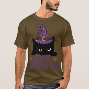 Camiseta Feliz Meoween Black Cat Witch Gorra Peeking Cat Ha