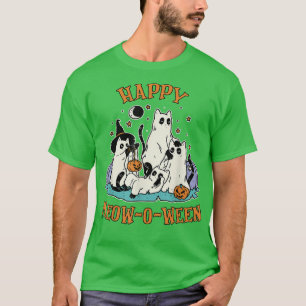 Camiseta Feliz Meoween Cute Ghost Halloween Gats Lov