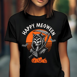 Camiseta Feliz Meoween Espeluznante Segador Felino Hallowee