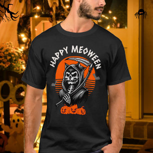 Camiseta Feliz Meoween Spooky Grim Reaper Cat Halloween