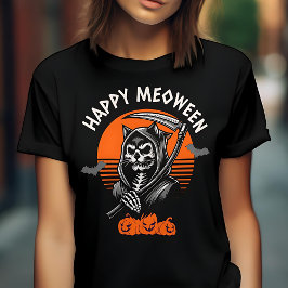 Camiseta Feliz Meoween Spooky Grim Reaper Cat Halloween
