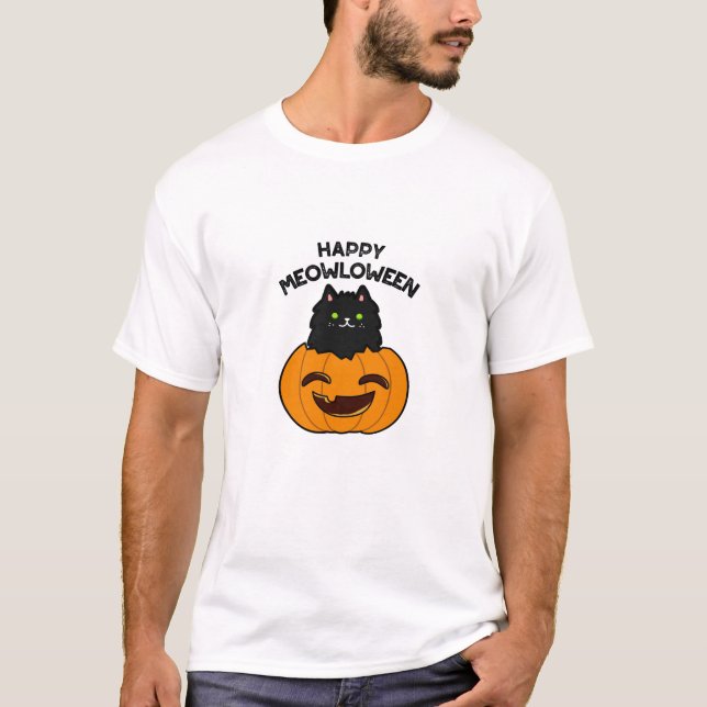 Camiseta Feliz Meowloween Funny Halloween Pun (Anverso)