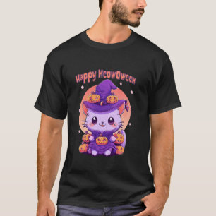 Camiseta Feliz MeowOween Gato Brujero Gatito Típico Chica H