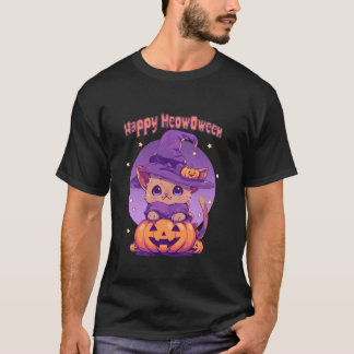 Camiseta Feliz MeowOween Gato Brujero Gatito Típico Chica H