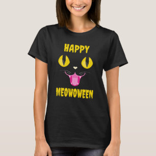 Camiseta Feliz MeowOween Halloween Cara de Gato Negro Espel