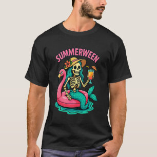Camiseta Feliz Mermaid Esqueleto de Summerween Flamingo Ros