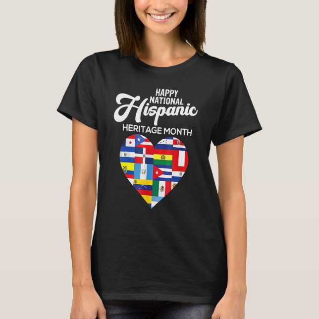 Camiseta Feliz Mes de Patrimonio Nacional Hispano Bandera L (Anverso)