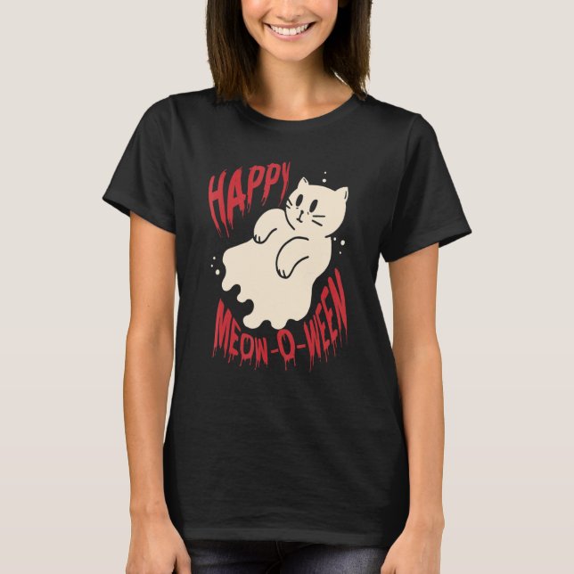 Camiseta Feliz Mew O Weed Gato Negro Para Halloween 1 (Anverso)
