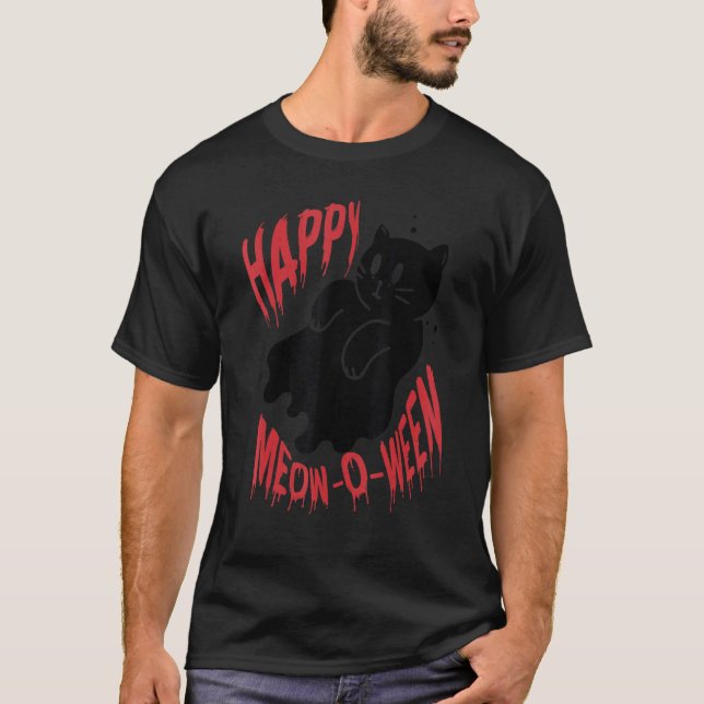 Camiseta Feliz Mew O Weed Gato Negro Para Halloween 2 (Anverso)
