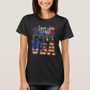 Camiseta Feliz Monstruo Camión Bandera Americana Vintage Re