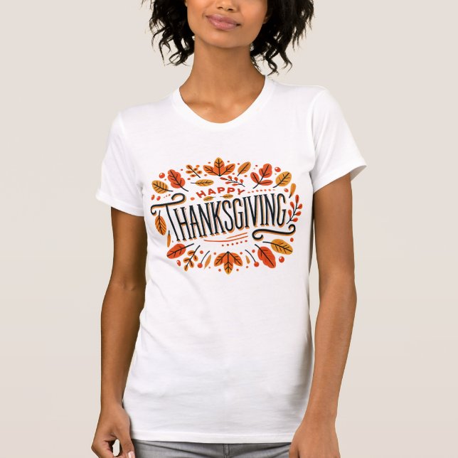 Camiseta Feliz Naranja de Acción de Gracias, caída amarilla (Anverso)