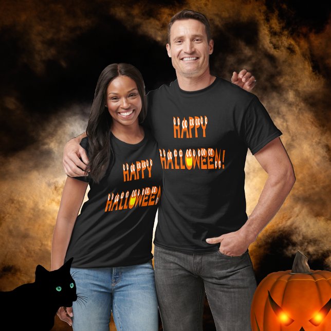 Camiseta Feliz Naranja de calabaza de Halloween Textos (Halloween Squash Text Unisex T-Shirt Cover)