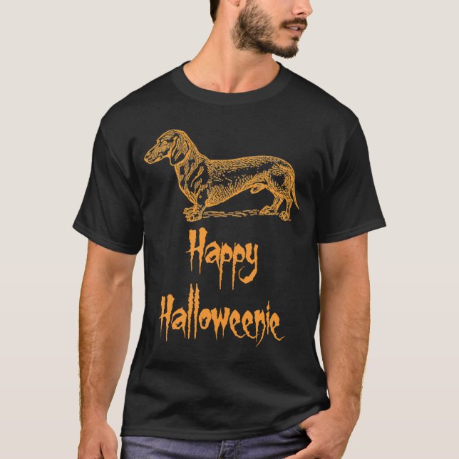 Camiseta Feliz Naranja de Halloween Perro Dachshund (Anverso)