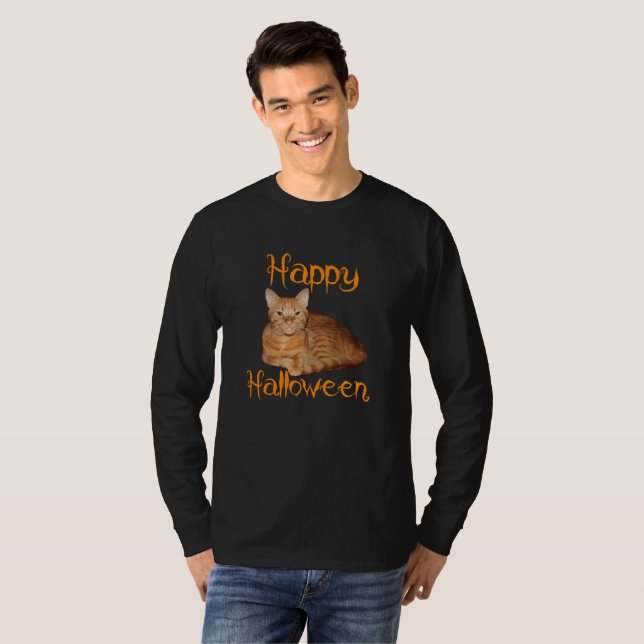Camiseta Feliz Naranja de Halloween sin miedo Tabby Cat (Anverso completo)