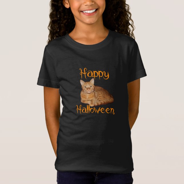 Camiseta Feliz Naranja de Halloween sin miedo Tabby Cat (Anverso)
