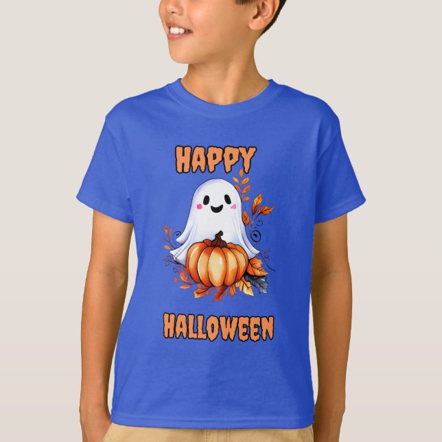 Camiseta Feliz Naranja fantasma de Halloween (Anverso)