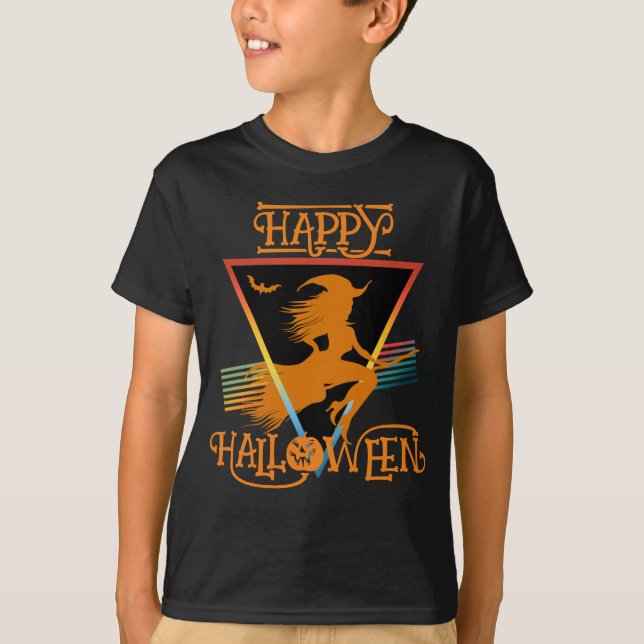 Camiseta Feliz Naranja negro de brujas de Halloween (Anverso)