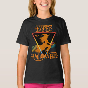Camiseta Feliz Naranja negro de brujas de Halloween