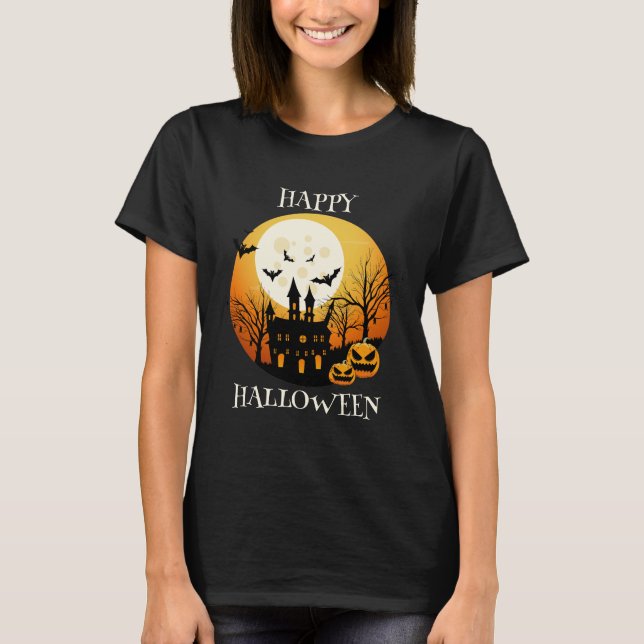 Camiseta Feliz Naranja negro de Halloween (Anverso)