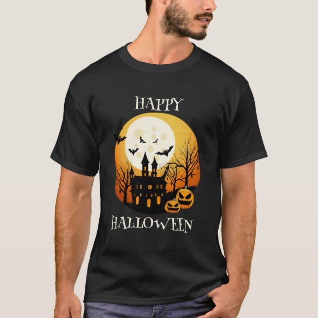 Camiseta Feliz Naranja negro de Halloween (Anverso)