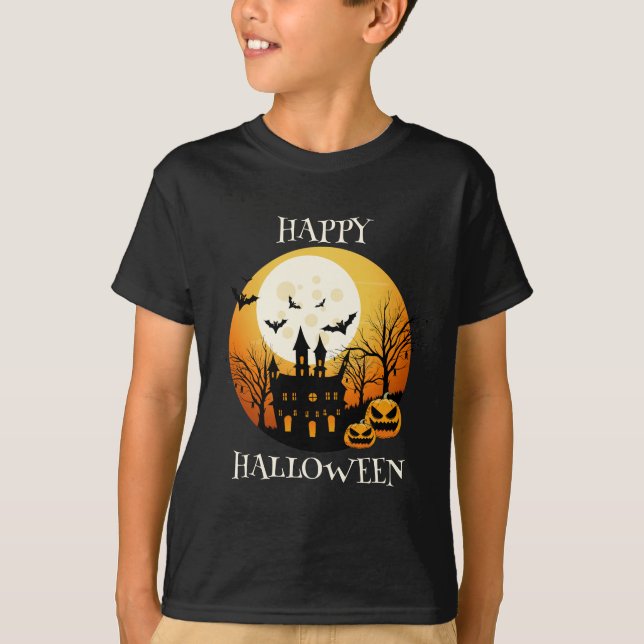 Camiseta Feliz Naranja negro de Halloween (Anverso)