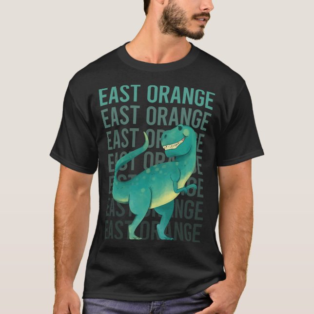 Camiseta Feliz Naranja oriental de dinosaurios (Anverso)