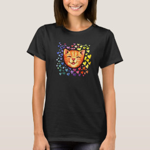 Camiseta Feliz Naranja Tabby Cat Rainbow