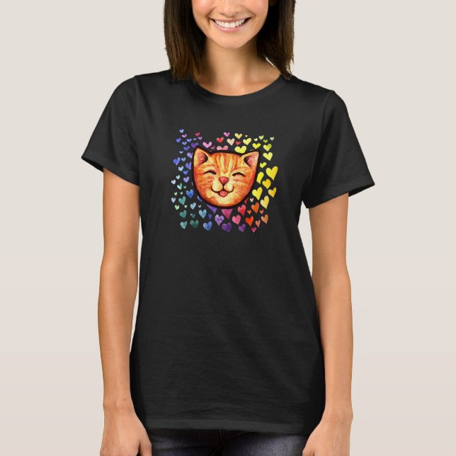 Camiseta Feliz Naranja Tabby Cat Rainbow (Anverso)
