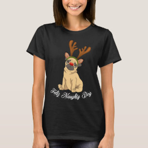 Camiseta Feliz Naughy Doggy Navidades graciosos Perro Pug R