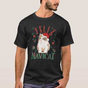 Camiseta Feliz Navicat Pun Cute Kitten Fluffy Cat Santa Hat