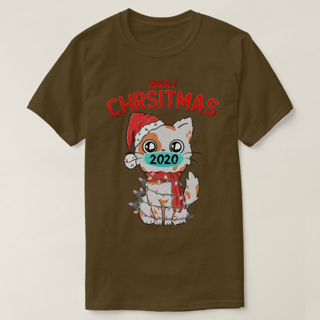 Camiseta Feliz Navidad 2020 Cute Cat máscara facial navidad (Diseño del anverso)