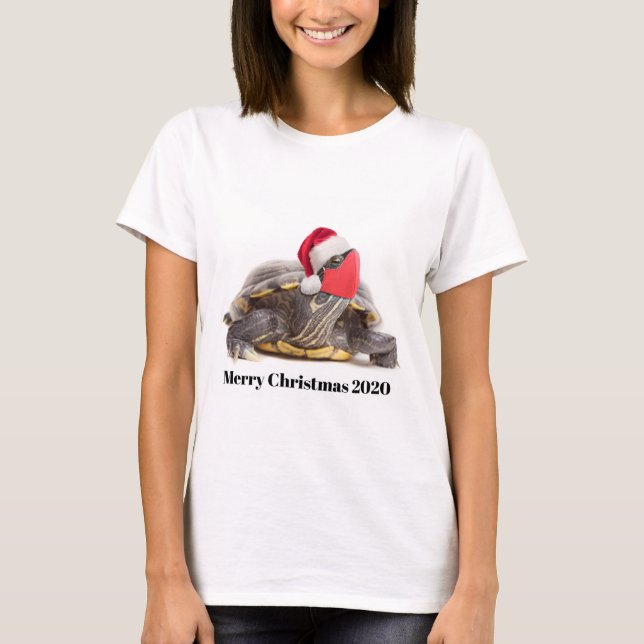 Camiseta Feliz Navidad 2020 Tortuga en máscara facial (Anverso)
