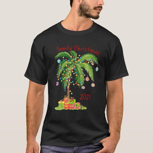 Camiseta Feliz Navidad 2021 Ornamento de palmeras tropical  (Anverso)